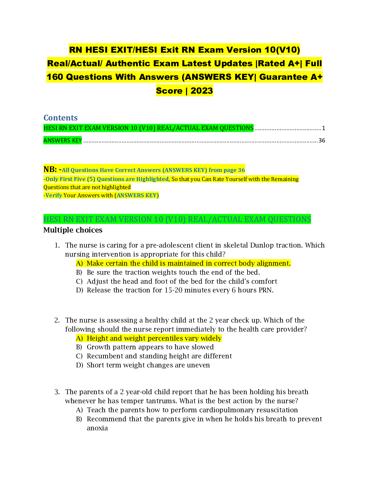 Preview of RN HESI EXIT/HESI Exit RN Exam Version 10(V10) Real/Actual/ Authentic Exam Latest Updates